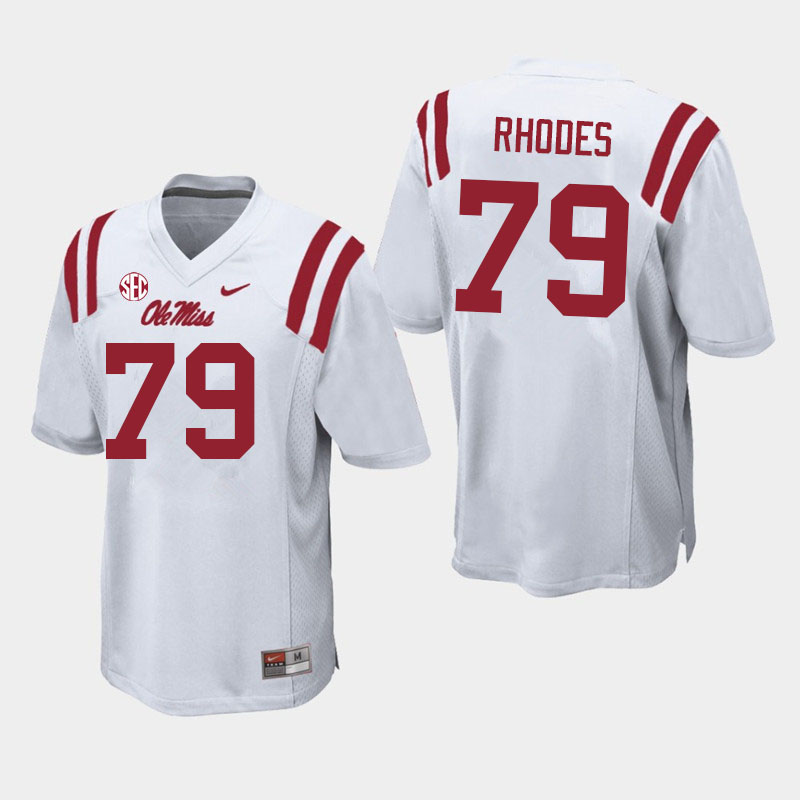 Men #79 Jordan Rhodes Ole Miss Rebels College Football Jerseys Sale-White - Click Image to Close